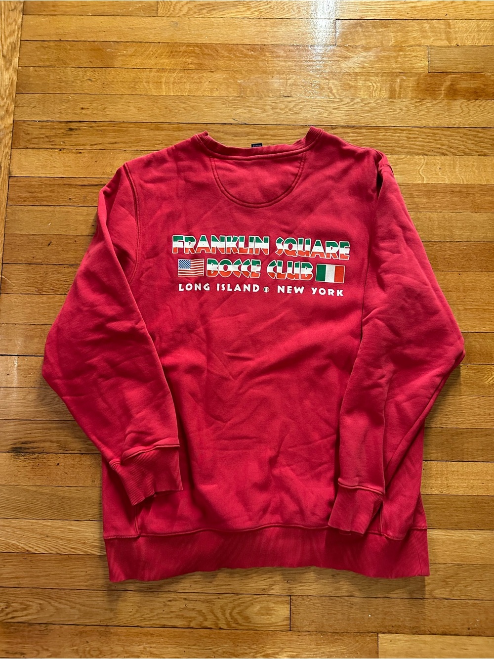 Franklin Square Bocce Club Men’s 2XL Red Long Island Crewneck Sweatshirt VTG